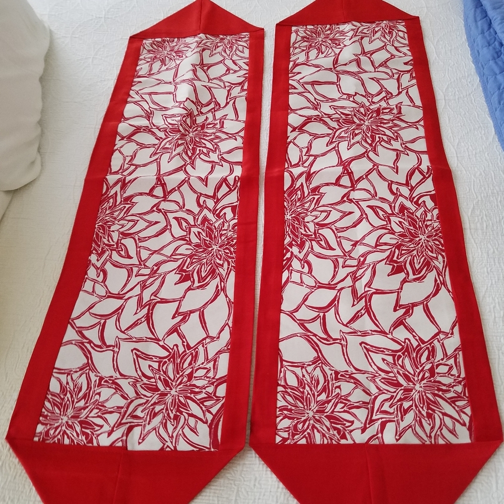 Two Table Runners Red & White 53" x 14" ea.